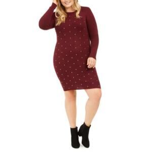 NWT Planet Gold Women's Plus Size Sweater Embellished Mini Dress Long Sleeve 2X